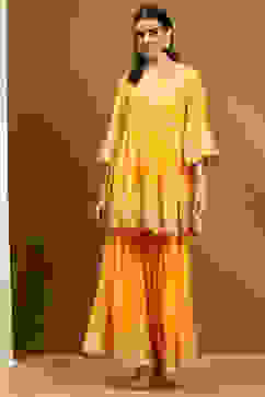 Yellow Georgette Gathered Suit Set image number 8