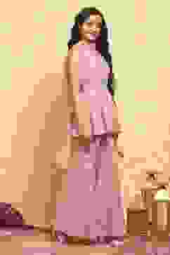 Peach Polyester Embroidered Straight Sharara Suit Set image number 5