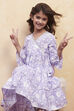 Pink Cotton Angrakha Tiered Kurta Set image number 1