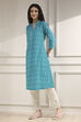Blue Cotton Ikat Straight Kurta image number 2