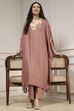 Mauve Solid Kaftan-Style Kurta Set image number 0