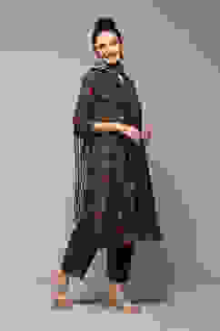 Green Poly Cotton Layered Kurta Narrow Palazzo Suit Set image number 7