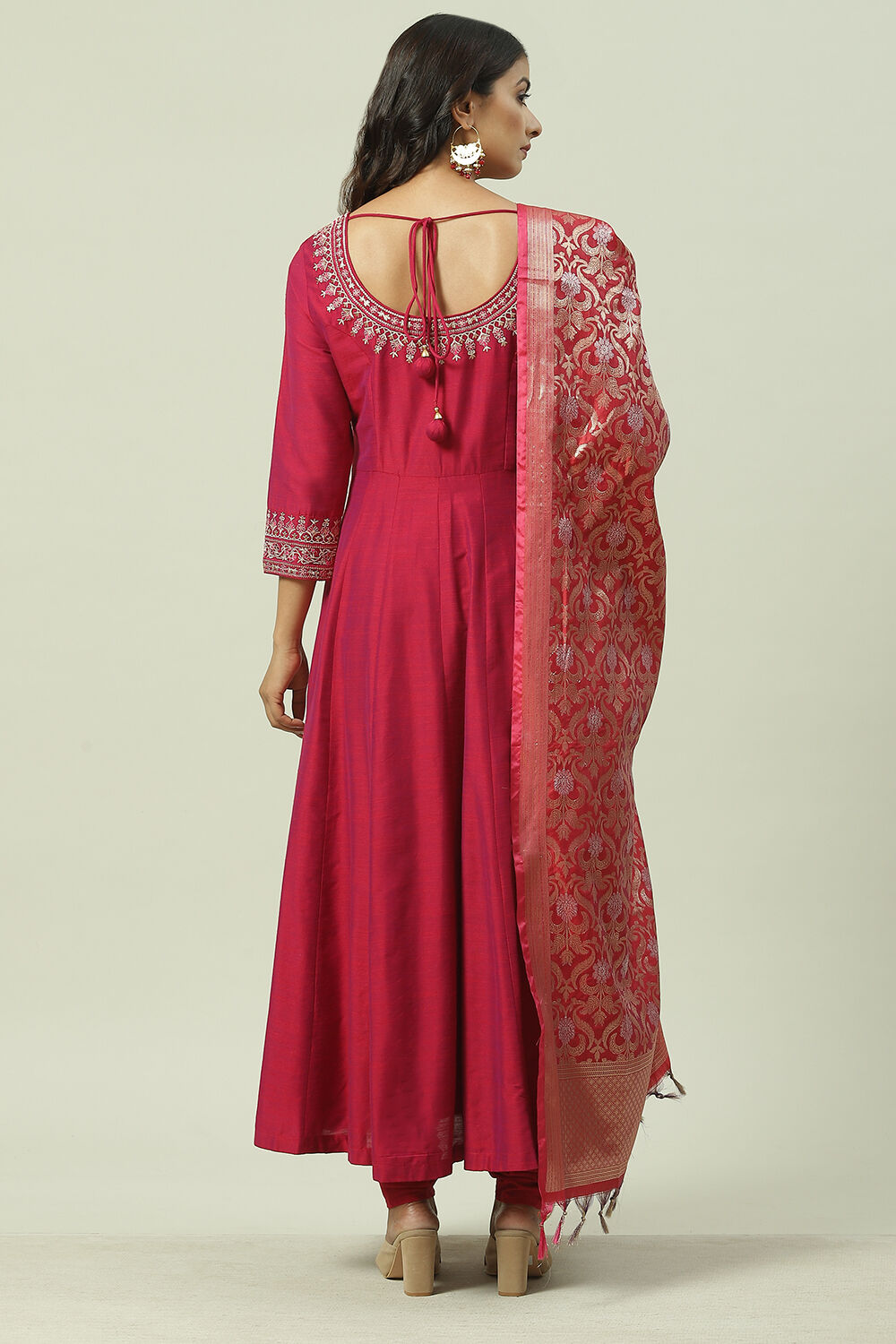 Teal Poly Viscose Anarkali Kurta Churidar Suit Set image number 4