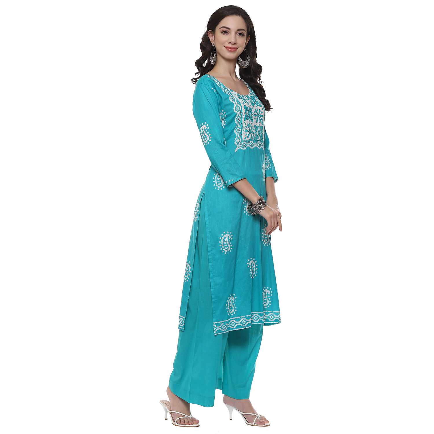 Blue Cotton Blend Unstitched Suit Set image number 7