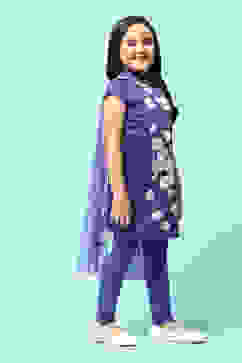 Blue Polyester Straight Printed Kurta Churidar Suit Set image number 6