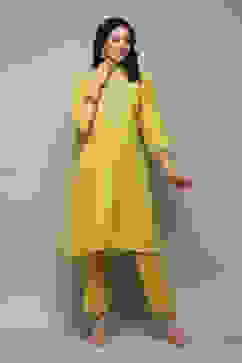 Lime Green Rayon flax Narrow Kurta Pant Suit Set image number 0