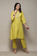 Lime Green Rayon flax Narrow Kurta Pant Suit Set image number 0