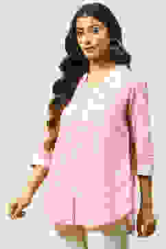 Pink Cotton Straight Printed Short Kurti image number 2