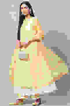 Yellow Cotton Double Layered Kurta Palazzo Suit Set image number 8