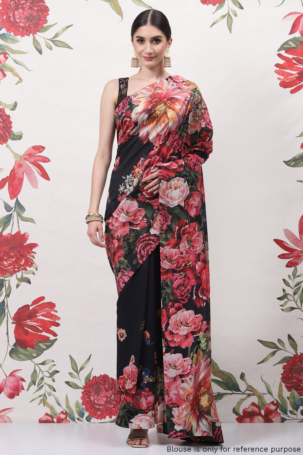 Black Cotton Silk Printed Saree image number 0