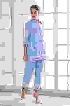 Blue Rayon Geometric Printed Straight Kurta Set image number 3