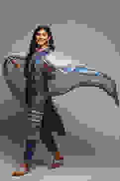 White & Blue Viscose Straight Kurta Pants Suit Set image number 0