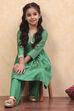 Green Viscose Blend Gathered A-line Festive Kurta Set image number 0