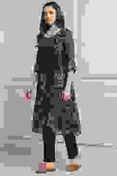 Navy Polyester Straight Kurta Pants Set image number 3