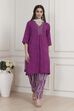 Purple Printed Straight Suit Set image number 6