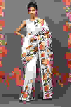 Rohit Bal Off White Cotton Blend Saree image number 5