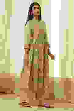 Beige Pure Cotton Floral Kalidar Kurta Set image number 5