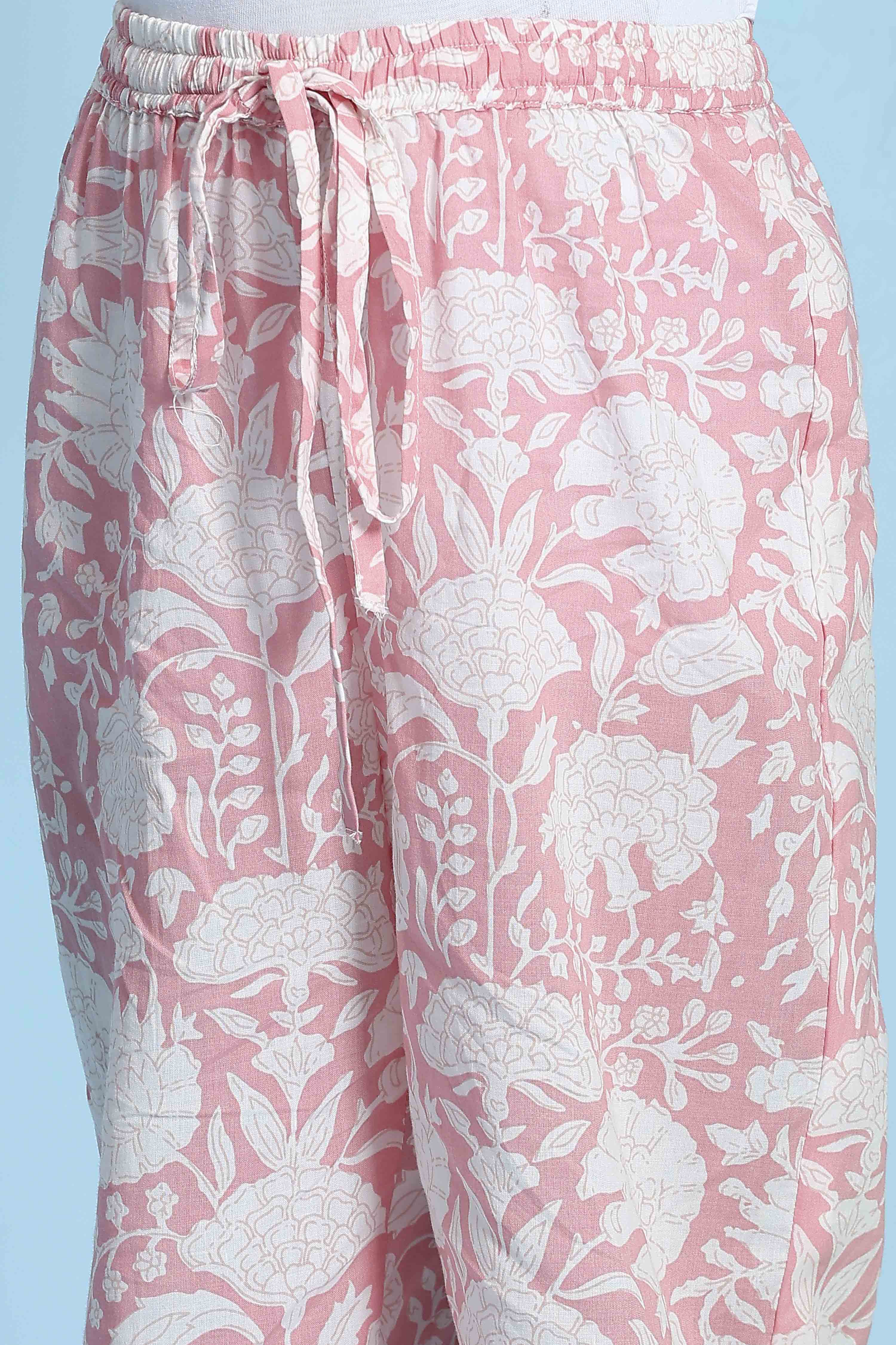 Blush Pink Cotton Printed Gathered Kurta Set image number 2