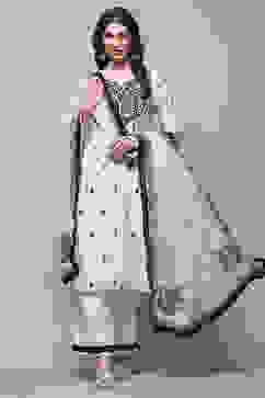 Off White Polyester Straight Suit Set image number 0