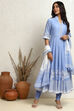 Yellow Blue Printed Cotton Anarkali Suit Set image number 0