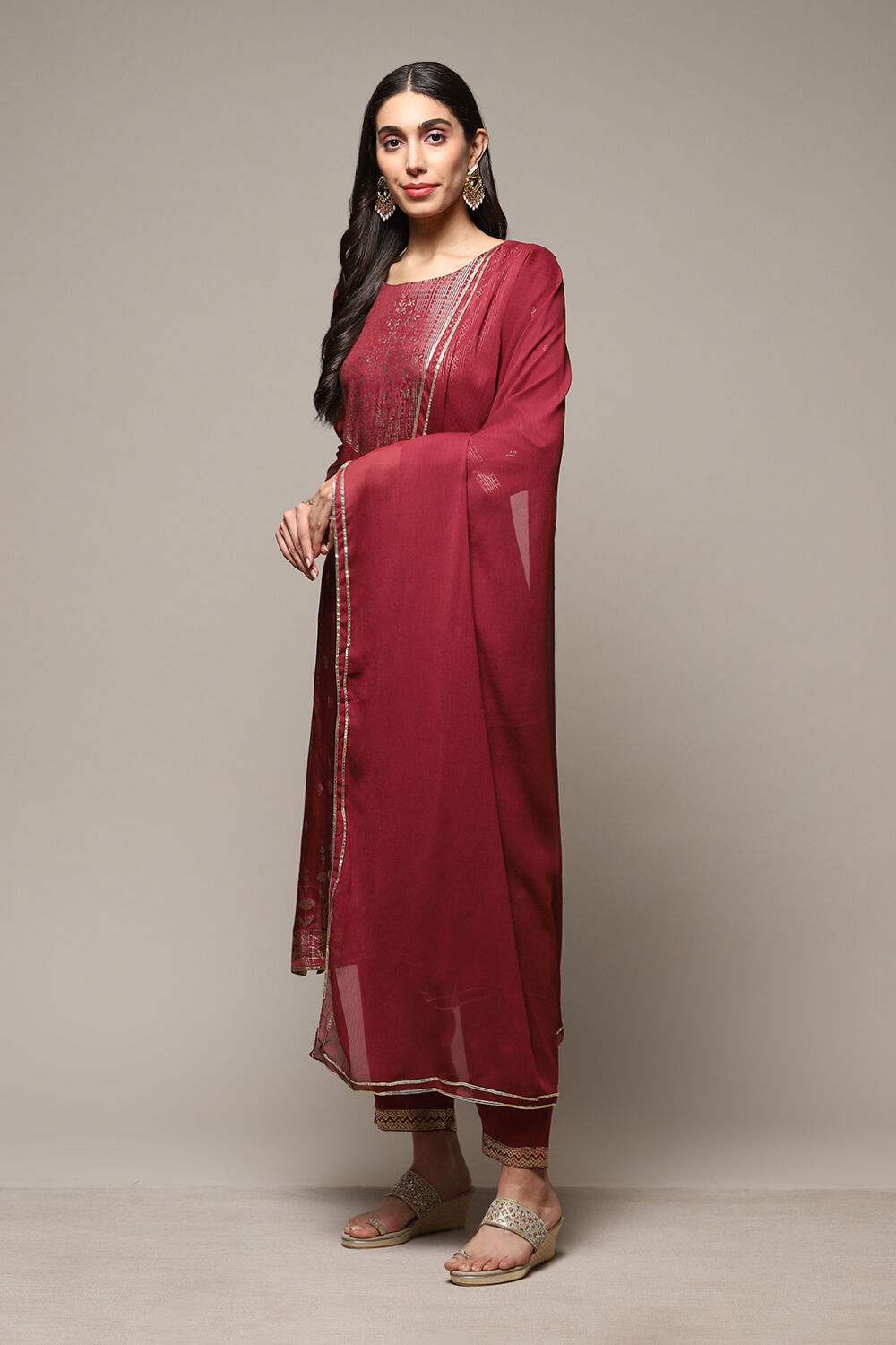 Orange Printed Viscose Straight Kurta Regular Pants Suit Set image number 5