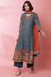 Blue Cotton Kalidar Kurta Palazzo Suit Set image number 5
