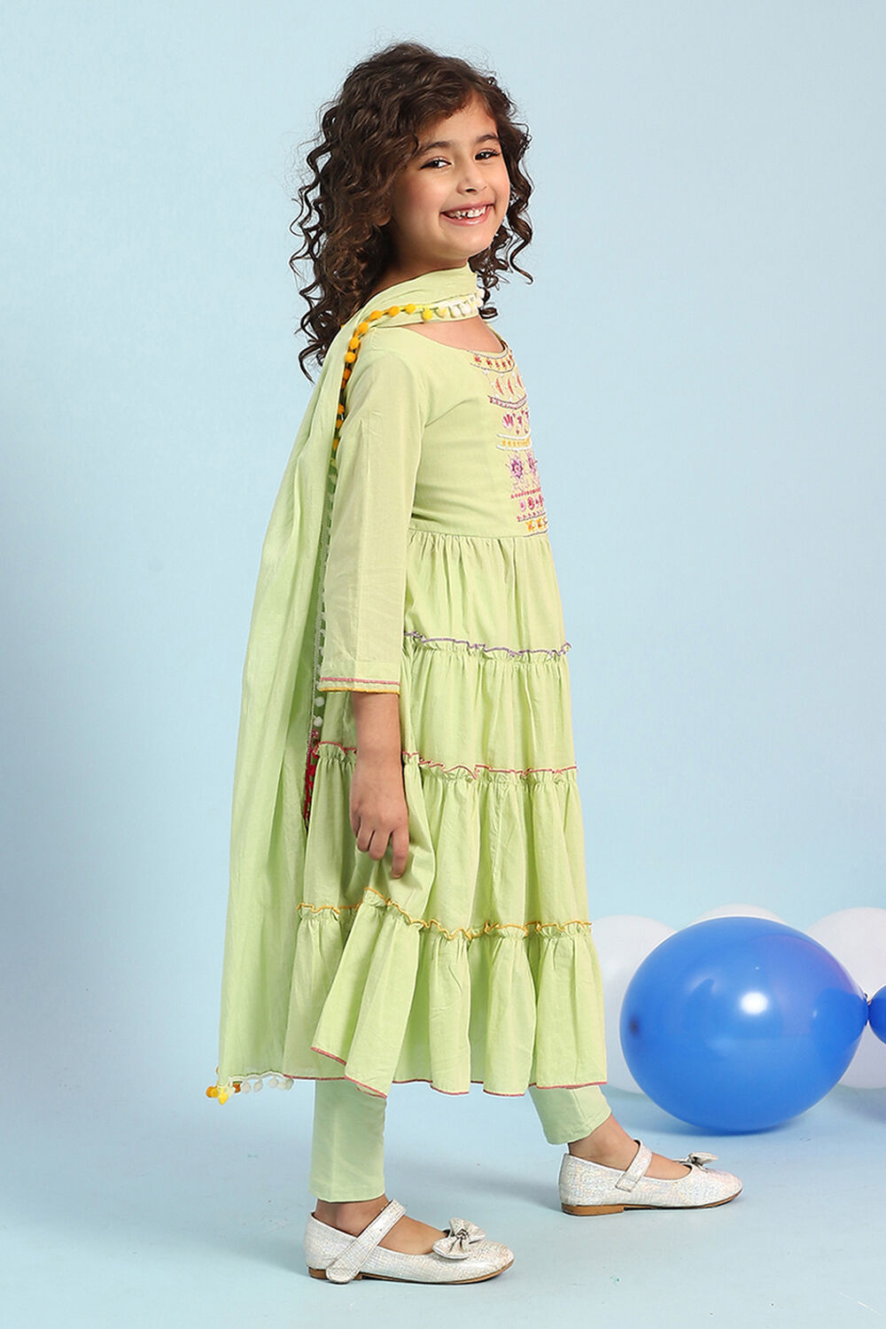 Pastel Green Cotton Tiered Suit Set image number 5