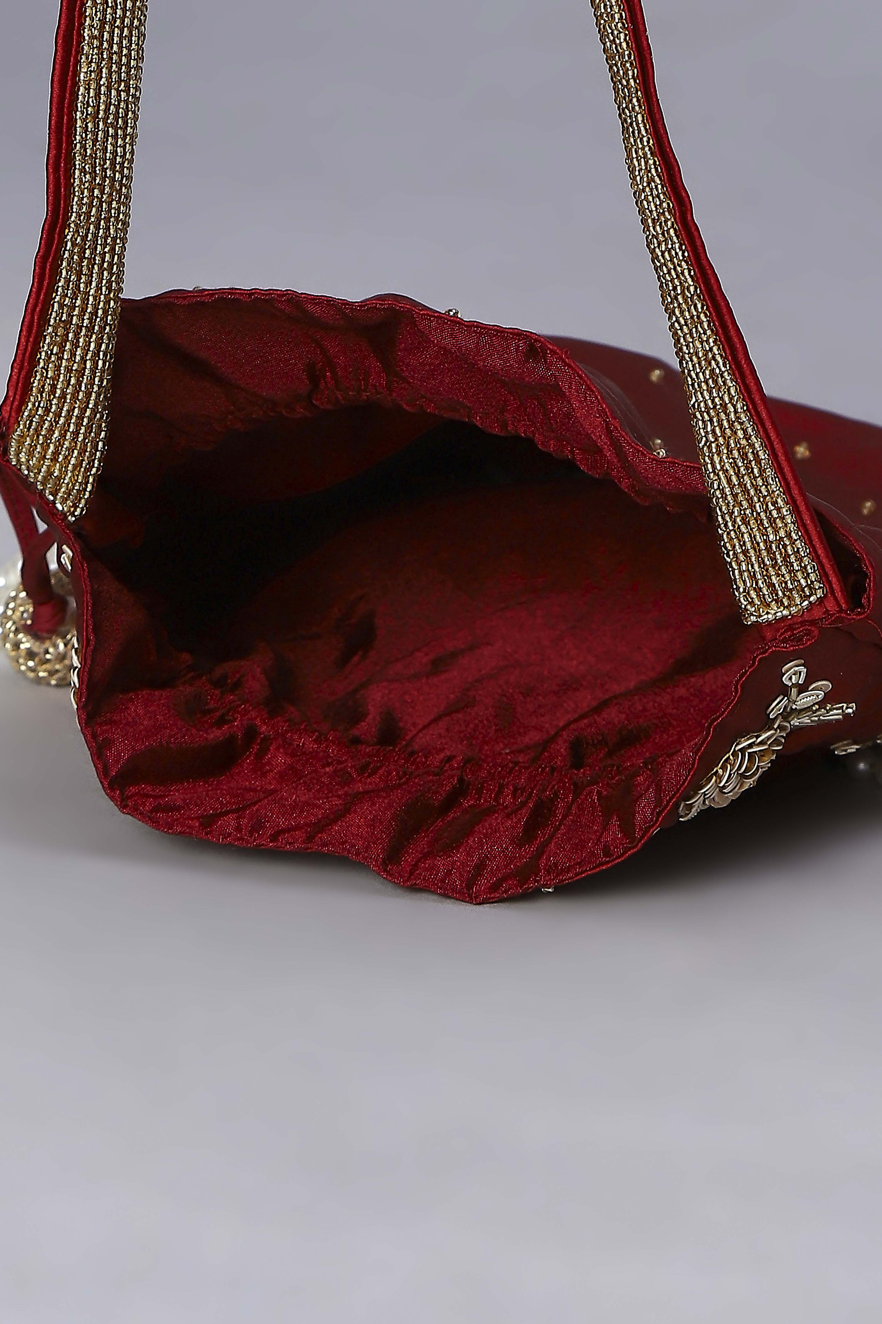 Maroon Fabric Potli Bag image number 5