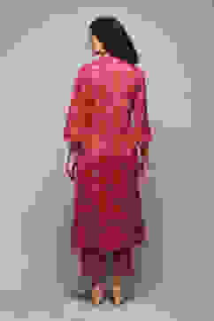 Hot Pink Spandex Blend Straight Printed 2 Piece Set image number 4