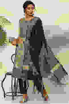 Beige Cotton Handloom Unstitched Suit Set image number 7