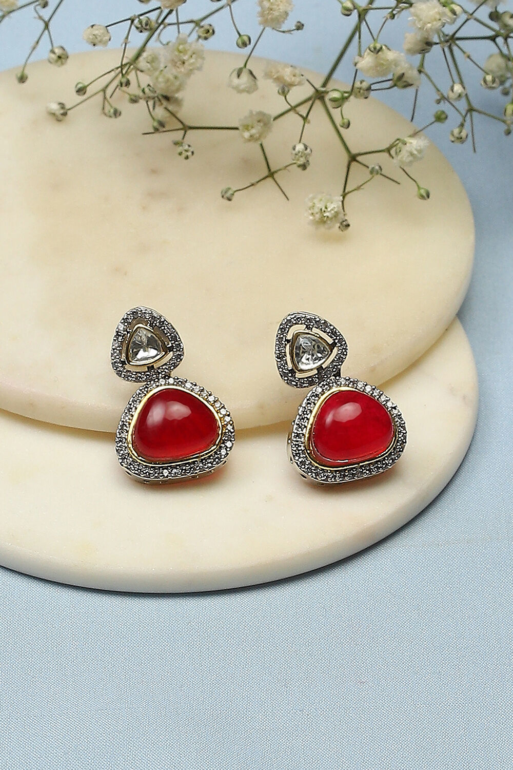 Red Stone Statement Earrings image number 0