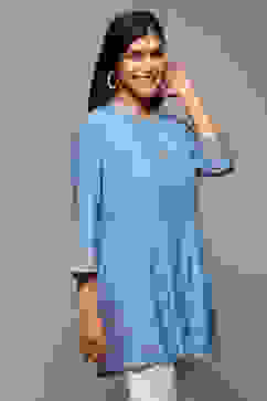 Chambery Blue Viscose Yarndyed Kurti image number 3