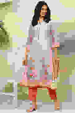 Pink Art Silk Straight Printed Kurta image number 5