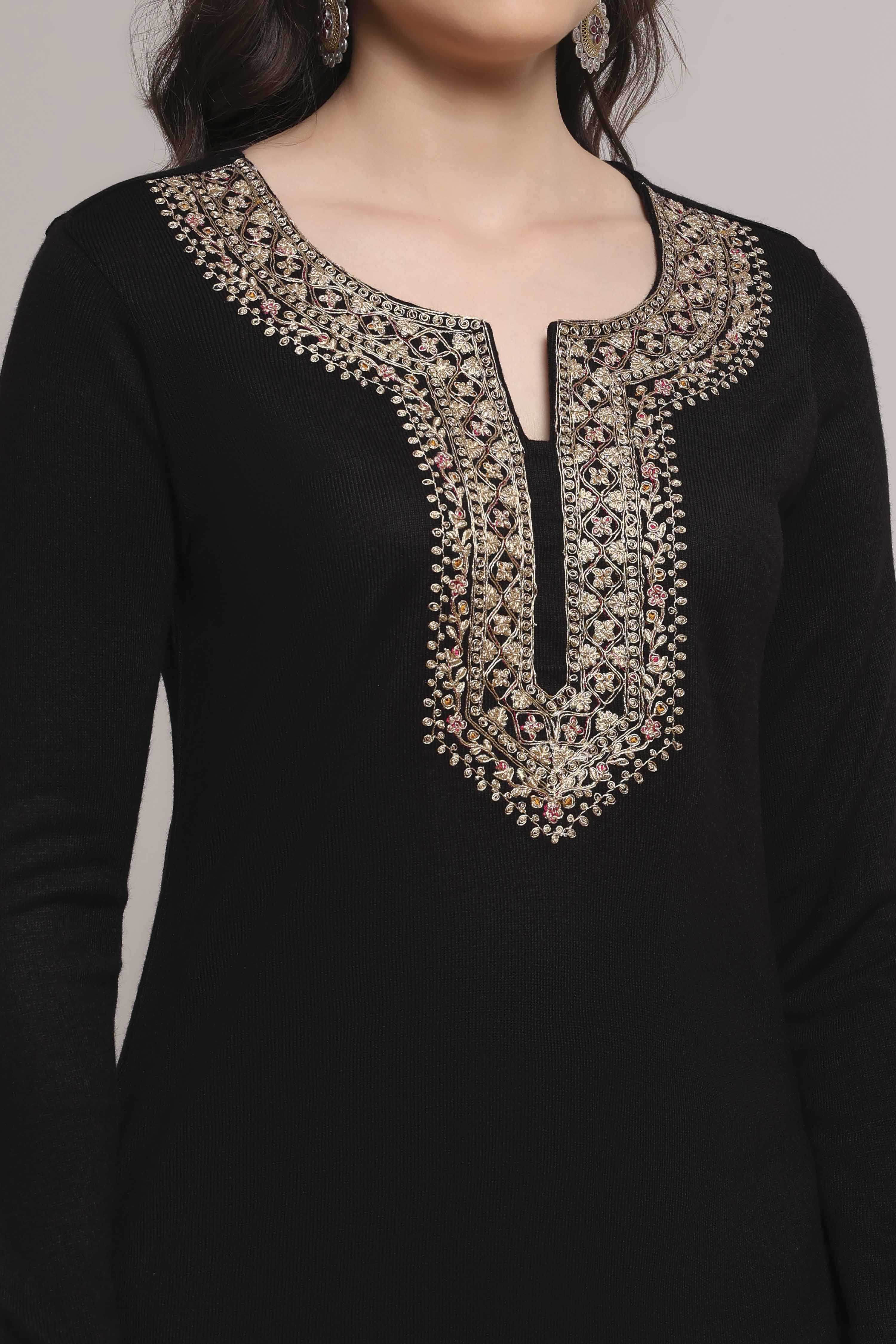 Black Acrylic Solid Straight Winter Kurta image number 1