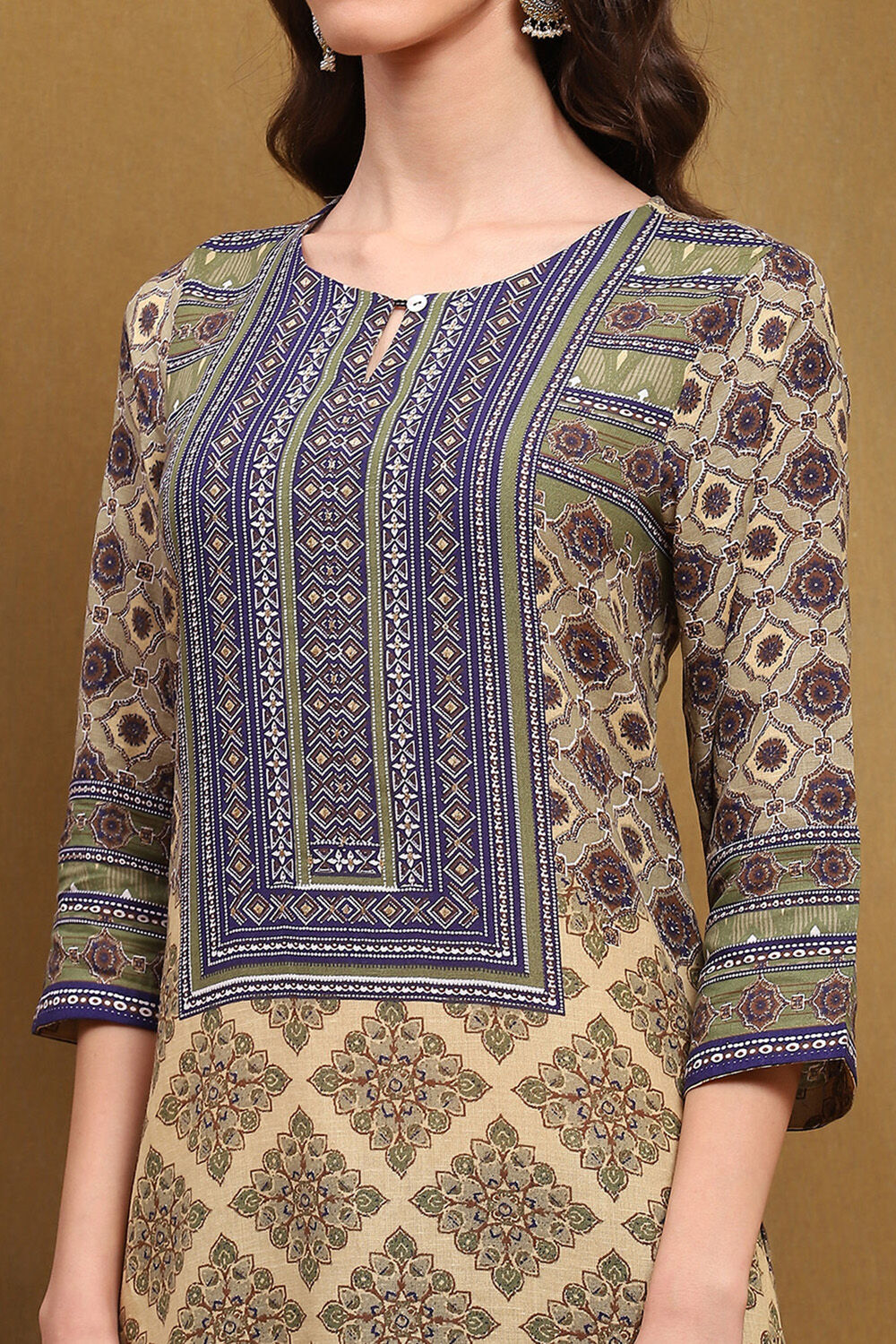 Green Printed Straight Kurta image number 1