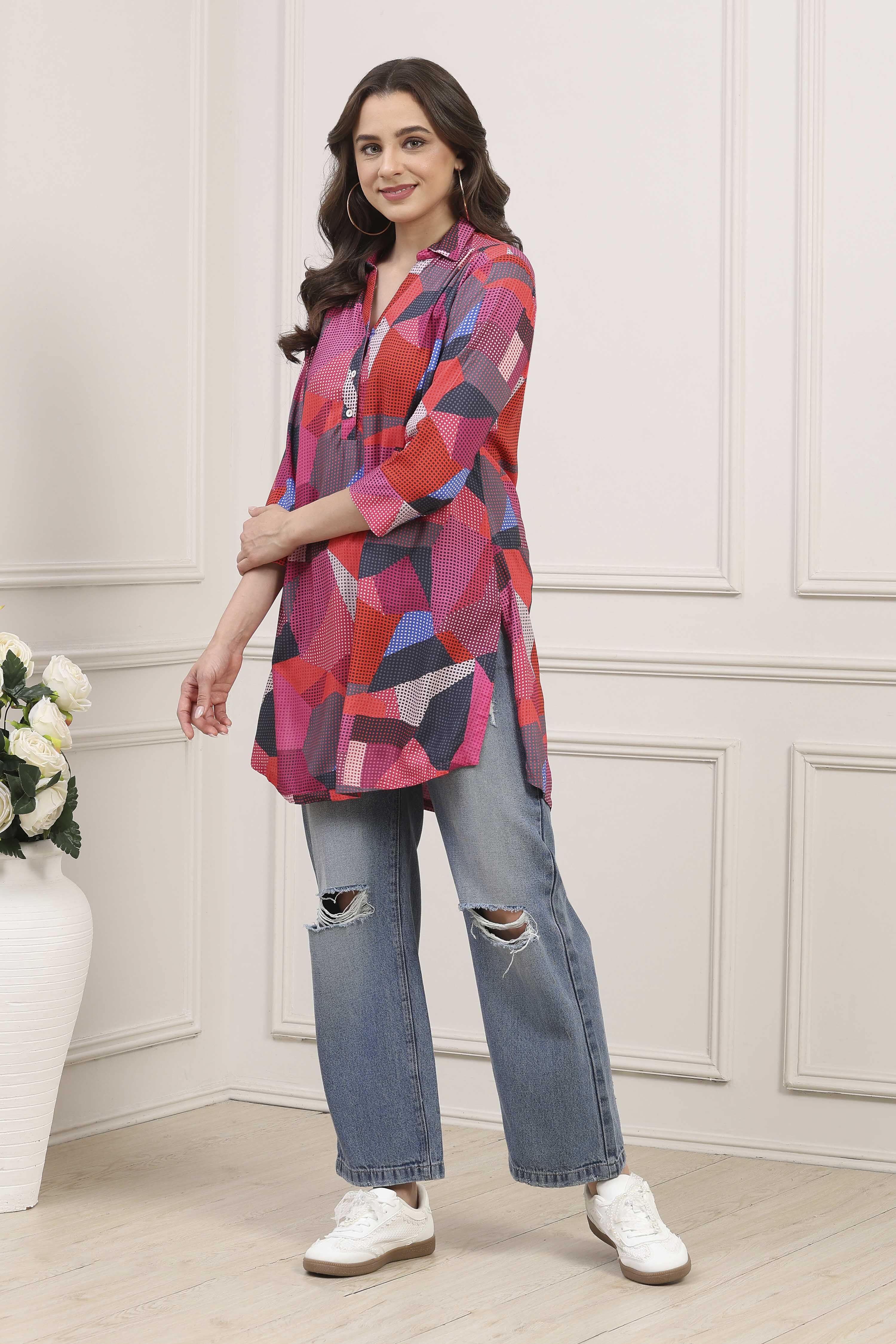 Blue Rayon Straight Printed Kurta image number 2