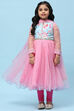 Pink Net Anarkali Kurta and Churidar Suit Set image number 7