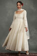 Cream-Toned Silk Chanderi Floral Anarkali Suit Set image number 2