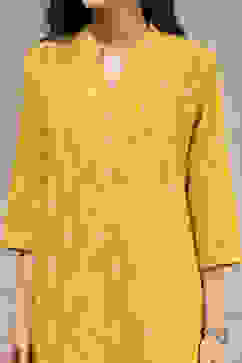 Yellow Cotton Ikat Straight Kurta image number 1