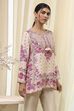 Off-White and Pink Modal Blend Straight Short Kurta image number 0