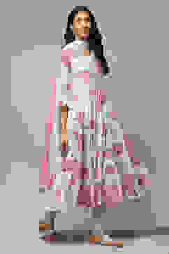 Powder Blue Cotton Anarkali Kurta Churidar Suit Set image number 6