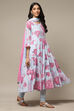 White & Blue Cotton Anarkali Kurta Churidar Suit Set image number 6