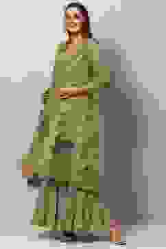 Moss Green Nylon Straight Suit set image number 0