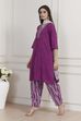 Purple Printed Straight Suit Set image number 3