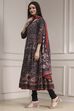 Black Cotton Fitted Anarkali Suit Set image number 3