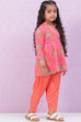 Orange Cotton Flared Printed Kurta Set image number 5