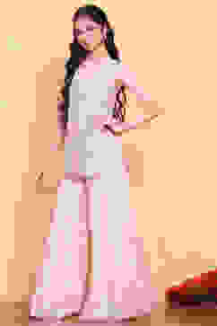 Off-White Embroidered Short Kurta & Palazzo Set image number 3