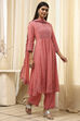 Pink Embroidered Flared Suit Set image number 4