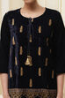Navy Blue Polyester Straight Kurta Pants Set image number 1