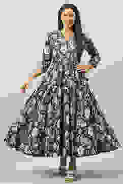 Navy Cotton Tiered Printed Dress image number 0